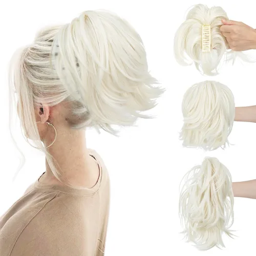 Miniatura 21 de CJL HAIR - Extensiones de cabello con pinza de garra para cola de caballo corta, trenza desordenada, sintéticas, maleables, para mujeres, cabello