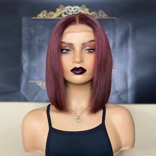 Peluca de encaje frontal de 13 x 4 pulgadas, densidad del 150 %, color 99J, pelucas cortas estilo Bob brasileño 100% cabello humano para mujeres (8