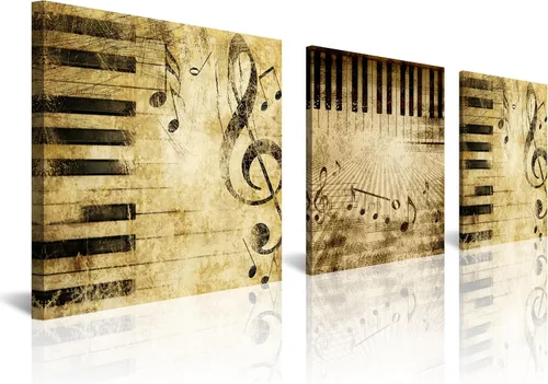 Miniatura 18 de 3 piezas de lienzo musical para pared, impresiones de notas musicales abstractas, coloridas ilustraciones de ondas sonoras, claves agudas