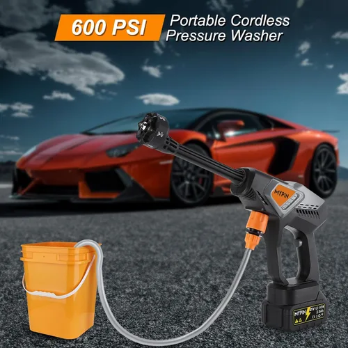 Miniatura 3 de Lavadora a presión inalámbrica portátil, 600PSI Lavadora de coche de mano dos baterías 21V Rechargeable 2.0Ah Powered Pressure Washer, 6-in-1