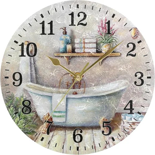 Miniatura 34 de JUNZAN Reloj de bañera con vino romántico espumoso y velas, reloj de pared silencioso de 10 pulgadas, pequeño reloj redondo, decoración de cocina
