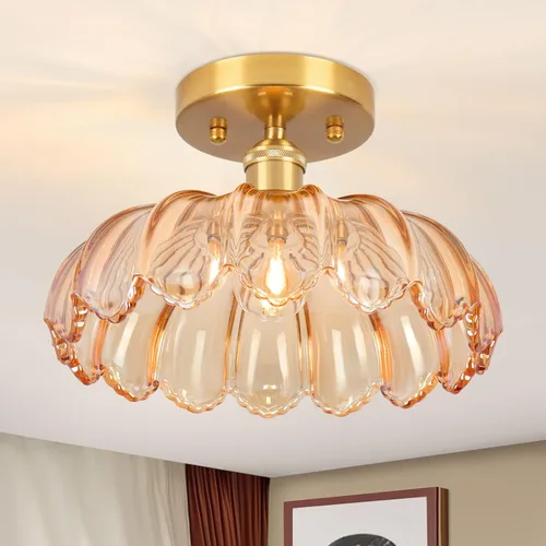 Miniatura 15 de Lámpara de techo semiempotrada, luces vintage E26, lámpara de techo verde de 11 pulgadas para armario, pasillo, cocina, comedor, paquete de 2
