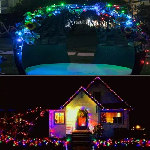 Miniatura 3 de Paquete de 2 luces de cadena solar de 200 LED, 85.2 pies 8 modos de luces de cadena solar para exteriores, luces de cadena impermeables