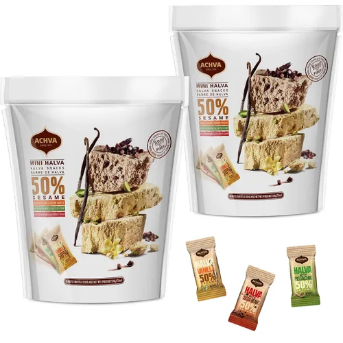Miniatura 8 de Halva Tahini Bar Mini Snacks – Surtido de 18 aperitivos israelíes Halvah de pistacho, vainilla y cacao en grano – Snacks veganos Kosher sin gluten