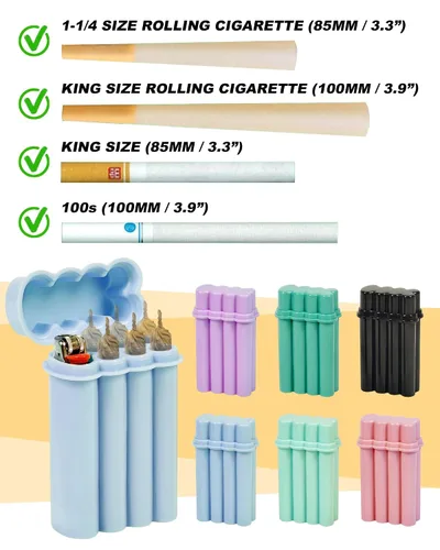 Miniatura 3 de Estuche contenedor de 6 agujeros para conos pre-enrollados de tamaño rey con porta encendedor, estuche para 6 u 8 cigarrillos de tamaño regular