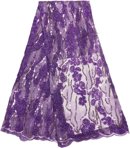 Miniatura 7 de Tela de encaje de lentejuelas elegante bordado floral africano encaje purpurina nigeriana tul red para coser vestido de novia, 5 yardas, verde