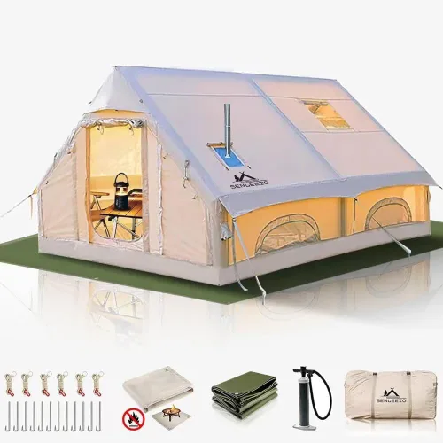 Miniatura 15 de Tiendas de campaña inflables para 4/6/8/10 personas, tienda de campaña inflable grande con gato de estufa, tienda inflable para 4 estaciones