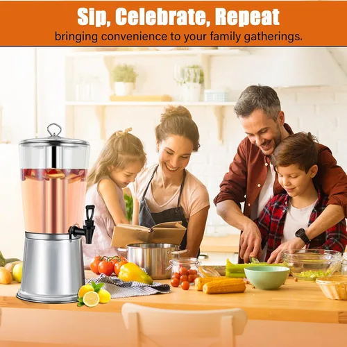 Miniatura 7 de Dispensador de bebidas de 2 galones con soporte, dispensadores de bebidas para fiestas, dispensadores de jugo de acero inoxidable con tubo de hielo