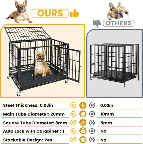 Miniatura 5 de Jaula apilable para perros de 36 pulgadas con ruedas con bloqueo, acceso superior, resistente e indestructible a prueba de escapes, jaula