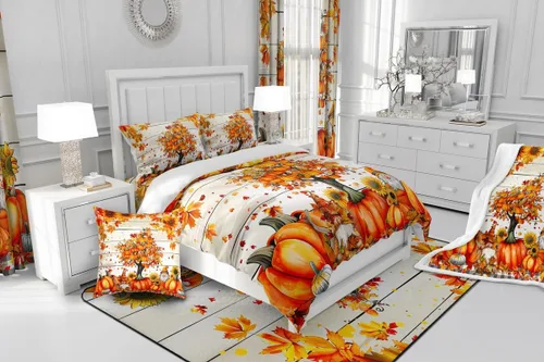 Miniatura 6 de Manfei Juego de sábanas de gnomos de otoño, tamaño individual, juego de ropa de cama de calabaza y girasol y hojas de arce para niños y niñas, juego