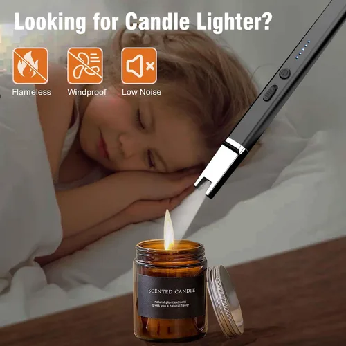 Miniatura 5 de Jaerdhs Encendedor de velas sin llama, encendedor eléctrico USB recargable, encendedor largo ARC para vela, encendedor resistente al viento, regalo