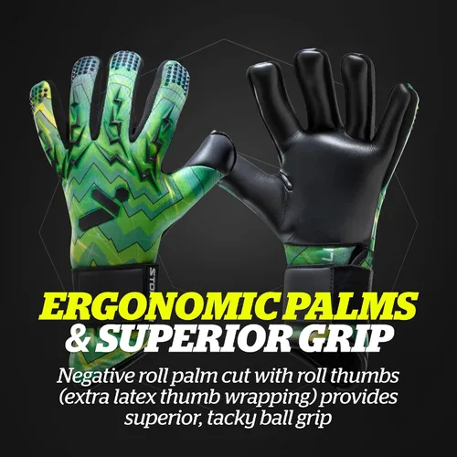Miniatura 4 de Storelli - Guantes de portero Lightning, protección de mano de alto impacto con 5 espinas de dedo incorporadas, látex alemán New Basic Tormenta Verde