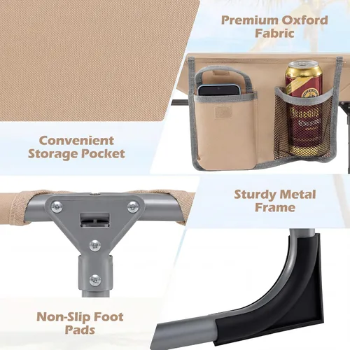Miniatura 6 de Tangkula Silla de Bronceado con Orificio para la Cara, Silla Reclinable Plegable y Ajustable para Patio, Playa, Tomar el Sol con Bolsillo Lateral