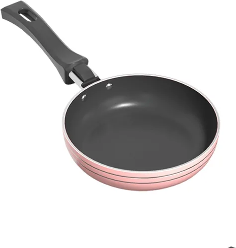 Zoofen Sartén redonda de 4.7 pulgadas, sartén para huevos, antiadherente, sartén para desayunar con mango largo (rosa)