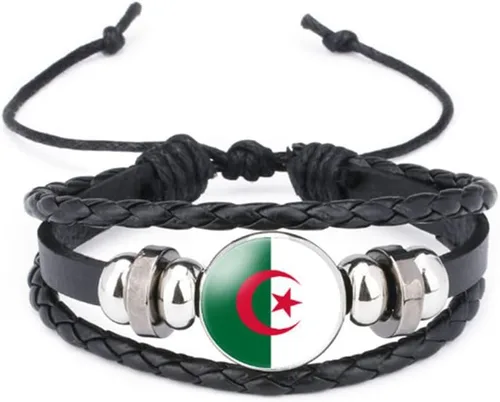 Miniatura 84 de vmcoatdu Mundial Muchas Banderas Nacionales Brazalete Retro de Aleación de Cuero para Pulsera de Cuerda Trenzada de Bandera Nacional