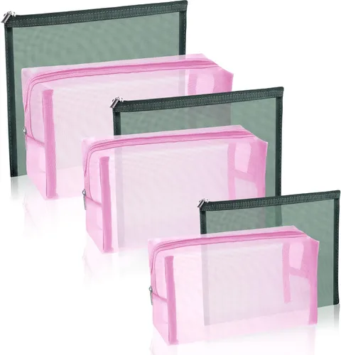 Miniatura 11 de 6 bolsas de maquillaje de malla, bolsa de cosméticos de malla, portátil, organizador de viaje, bolsa con cremallera, bolsas de maquillaje