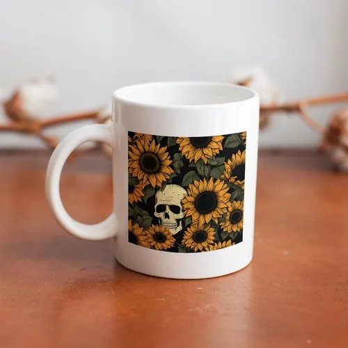Miniatura 7 de Tazas de Halloween con diseño de calavera de girasol para café de cerámica, diseño de esqueleto, vintage, regalo para el día de la madre, regalo