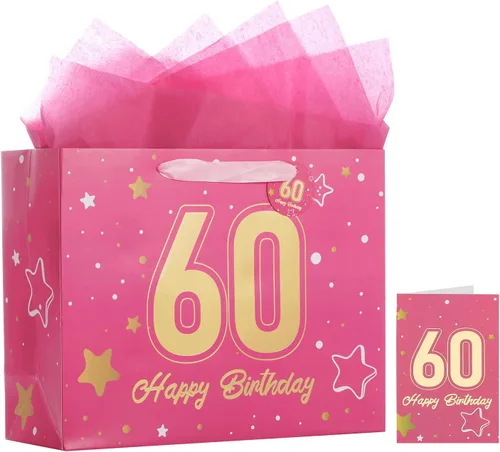 Miniatura 22 de Powbrace Bolsa de regalo de cumpleaños negra con papel de seda y tarjeta de felicitación, 13 x 10.2 x 4.9 pies, mediana