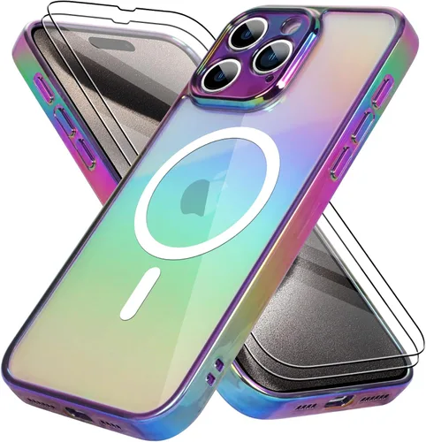 Miniatura 14 de Bonoma Funda magnética para iPhone 13 【Soporte para Magsafe】Protector de cámara de lujo de cristal fluorescente iridiscente con láser brillante + 2