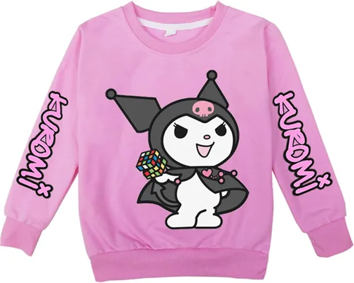BenLP WesQi Girls Boys Kuromi Cartoon Graphic Hoodie,Loose Long Sleeve Sweatshirt Casual Pullover Tops for Child