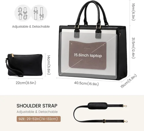 Miniatura 6 de LOVEVOOK Bolso de mano para laptop para mujeres, de 15.6 pulgadas, bolsos de trabajo, bolso de cuero vintage, bolsos de computadora impermeables