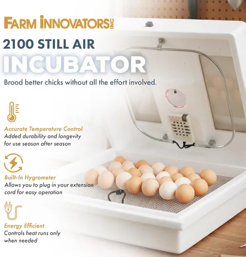 Miniatura 2 de Farm Innovators 2100 - Incubadora de aire inmóvil calentado para 4 docenas de huevos con higrómetro integrado, circuito de estado sólido y 2 Todavía