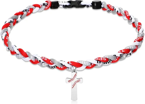 Miniatura 4 de Glenmal Collar de béisbol para niños, de acero inoxidable, dije de titanio, trenzado, deportivo, regalo de béisbol para hombres y niños, 20 pulgadas