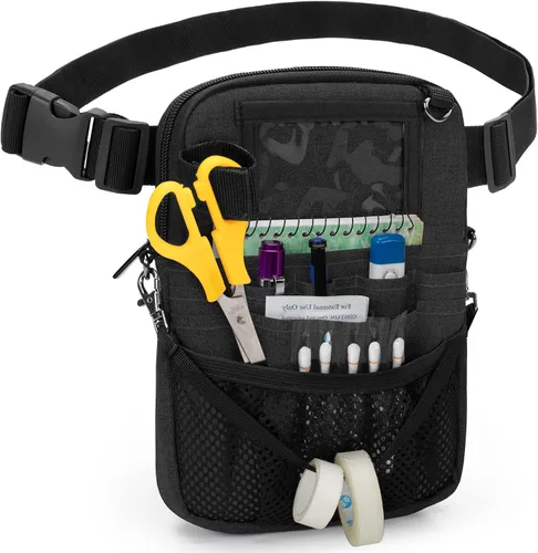 Miniatura 9 de Trunab Riñonera con soporte para cinta y bolsillos para equipo médico, bolsa de almacenamiento de cintura con correa ajustable para la cintura