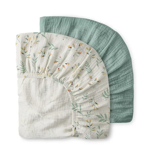 Miniatura 157 de Blissful Diary Sábanas de muselina para cuna para niñas, sábana de bebé de algodón suave bohemio para colchón de cuna estándar de 52 x 28 pulgadas