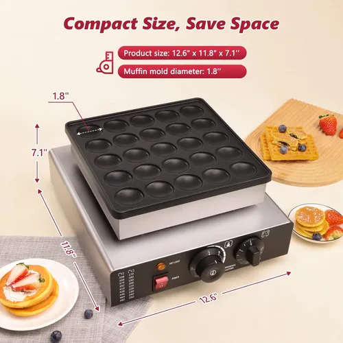 Miniatura 4 de LANUEVA Mini panquequera holandesa con receta, 25 piezas de 1.8 pulgadas, máquina de panqueques eléctrica con revestimiento antiadherente, acero