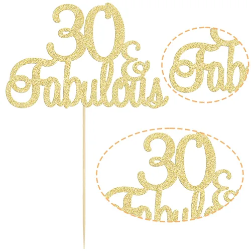 Miniatura 3 de Gyufise 1 decoración de 30 con purpurina dorada y fabulosos adornos para tartas de 30 años y fabulosos adornos para tartas de cumpleaños de 30 años