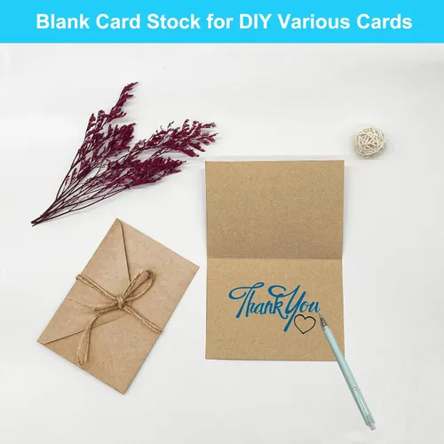 Miniatura 4 de Paquete de 50 tarjetas y sobres en blanco de 4 x 6, tarjetas de felicitación y sobres, tarjetas de felicitación en blanco marrones, cartulina