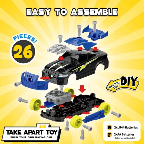 Miniatura 5 de GILOBABY 26 piezas de juguetes desmontables para niños, coche de carreras con taladro eléctrico, sonidos y luces, juguetes de construcción