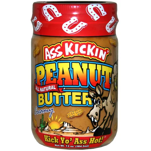 ASS KICKIN' Mantequilla cremosa de maní con pimienta habanero – 13 onzas – Mantequilla de maní picante gourmet premium totalmente natural –