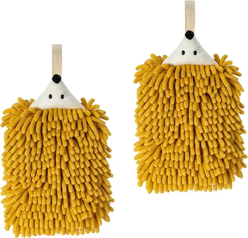 Miniatura 8 de Paquete de 2 toallas de mano de chenilla de animales lindos, toalla de mano con lazo de bola mullida, toallas de mano colgantes para baño, cocina