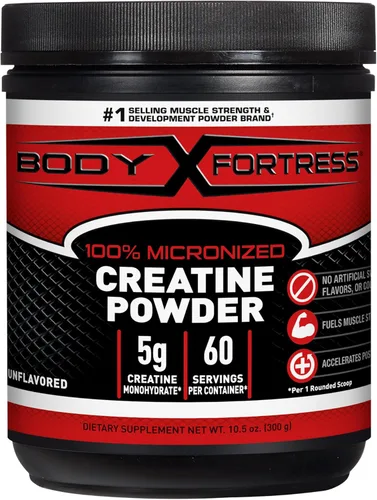 Body Fortress Polvo de monohidrato de creatina 100% - Suplemento de creatina micronizada sin sabor para el crecimiento muscular, fuerza y