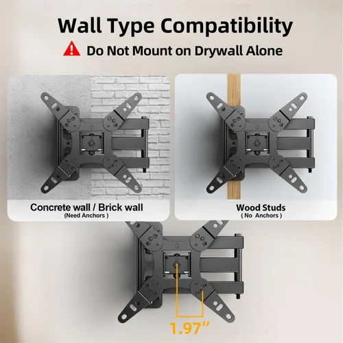 Miniatura 7 de IWORKBOARD 32+ 40 pulgadas Soporte de pared para TV de movimiento completo para televisores y monitores de 13-43", Soporte de pared giratorio