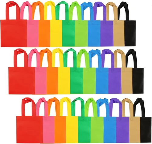 Aneco Paquete de 30 bolsas reutilizables no tejidas para recuerdos de fiesta, 8 x 8 pulgadas, bolsas a granel con asas, bolsas de regalo de arcoíris