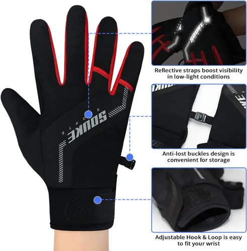 Miniatura 4 de Souke Sports Winter Cycling Bike Gloves Padded Fleece-Liner Full Finger Bicycle Shock-Absorbing Anti-Slip Warm MTB Road Biking Gloves for MenWomen