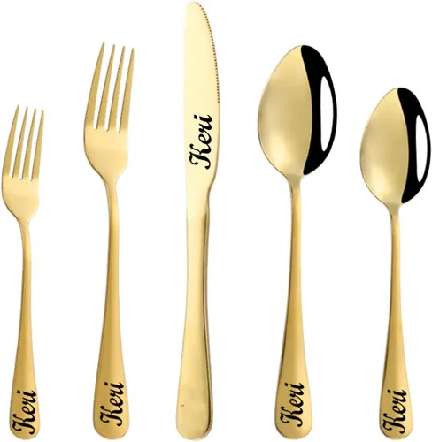 Juego de cubiertos personalizado de acero inoxidable, cuchillo grabado, tenedores, cuchara, nombres personalizados se grabarán en tu vajilla, regalo