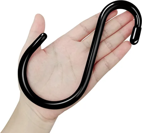 Miniatura 14 de DINGEE - Paquete de 12 ganchos en S de 4 pulgadas, resistentes, con revestimiento de goma negro antideslizante, ganchos de metal grandes