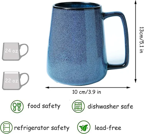 Miniatura 2 de Taza de café de cerámica de 24 onzas, taza de café con leche, taza de té para cacao, capuchino, latte, cereales, apta para lavavajillas, microondas
