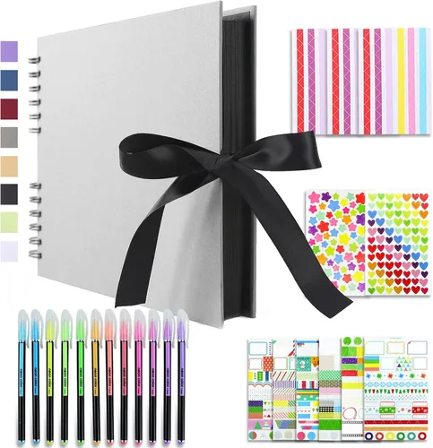 Miniatura 14 de Vienrose Álbum de recortes de 80 páginas, álbum de fotos DIY con accesorios, libro de recuerdos de papel kraft azul marino para bodas, cumpleaños