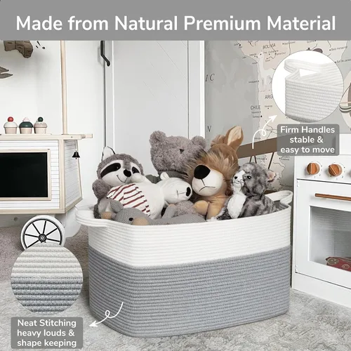 Miniatura 6 de Goodpick Cesta Grande de Almacenamiento de Juguetes, Cestas de Cuerda de Algodón Gris Contenedor de Almacenamiento de Juguetes para Bebé, Niños