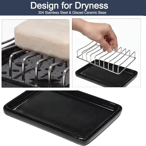 Miniatura 4 de Bandeja de drenaje para jabonera, soporte para jabón autodrenante, soporte de esponja, jaboneras para ducha, baño, fregadero de cocina (1, C-negro)