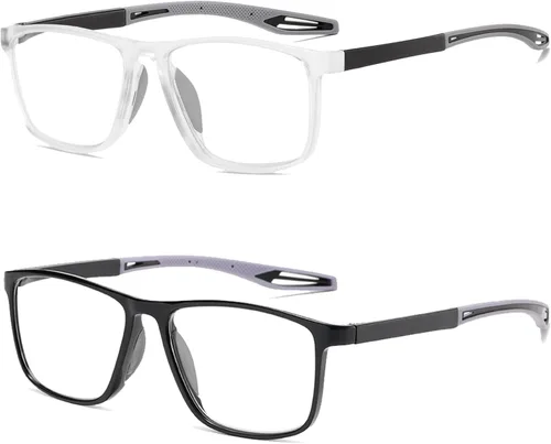 Miniatura 11 de Gafas de lectura para hombre, 2 pares, estilo deportivo, cómodas y flexibles, con bloqueo de luz azul, lectores para hombres Amarillo y rojo