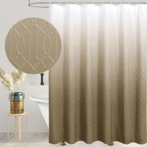 Miniatura 9 de Gibelle Cortina de ducha negra para baño, juego de cortina de ducha de tela texturizada geométrica en relieve 3D con ganchos, diseño moderno