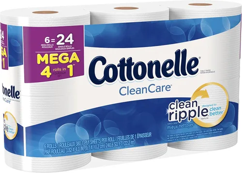 Cottonelle Papel higiénico Clean Care, papel higiénico de baño, 6 megarrollos de papel higi