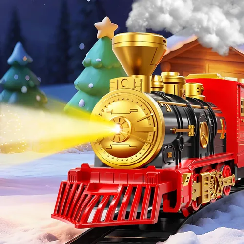 Miniatura 3 de Juego de tren para niños de 3-5 4-7, juego de juguetes clásicos de tren eléctrico con motor de locomotora, luces y sonido con vapor, rieles