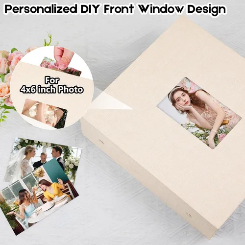 Miniatura 5 de Aevdor Álbum de fotos de 1000 bolsillos de 4 x 6 pulgadas, cubierta de lino de gran capacidad, álbumes de fotos familiares para bodas, con capacidad